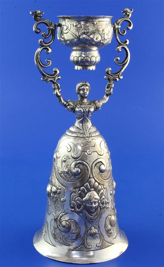 A 19th century German silver wager cup, 11.5 oz.